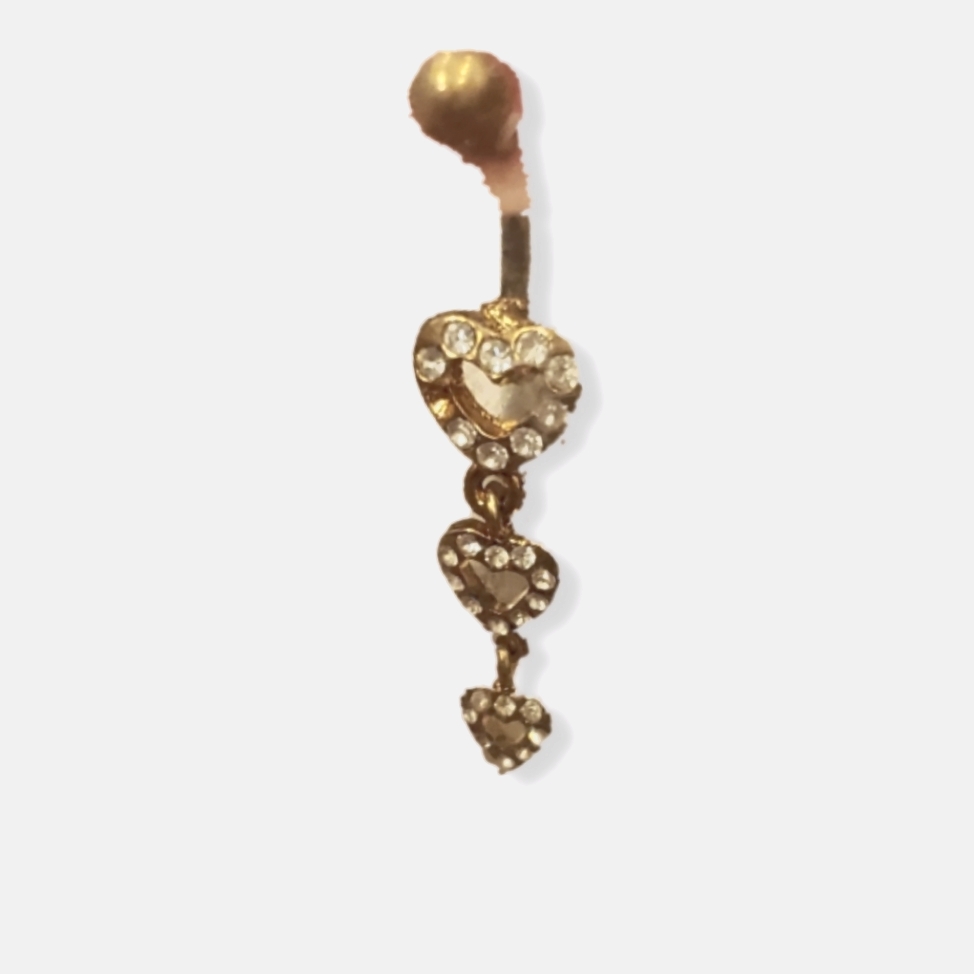 14 Gauge Stainless Steel Belly Button Gold Heart Crystal Dangle 14 Gauge Stainless Steel Belly Button Gold Heart Crystal Dangle